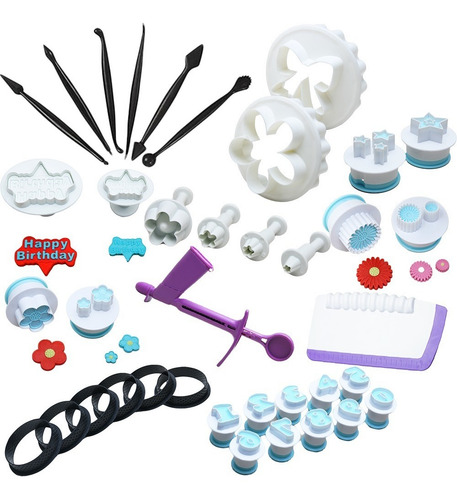 Set Kit Repostería Fondant Sello Y Cortadores Moldear 38 Pzs
