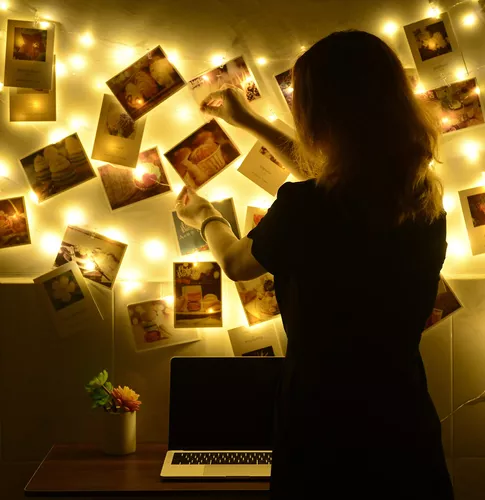 Clip de fotos de 17 pies – 50 luces LED de hadas con 50 clips transparentes  para colgar imágenes, cadena de luces de fotos con clips, perfecta