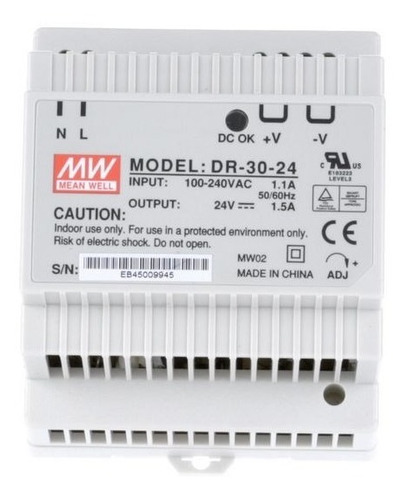 Fuente De Poder 1.5 Amp 24vdc In: 85-264v Meanwell Dr-30-24