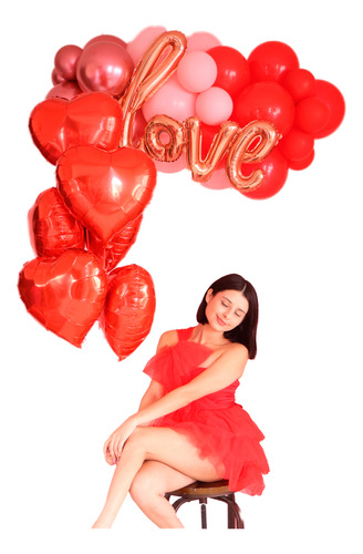 Kit Globos Amor Love San Valentin Aniversario Rojo Rosado