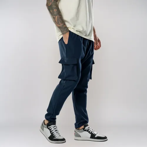 Calça Jogger Cargo Masculina Milimétrica Preta 4 Bolsos