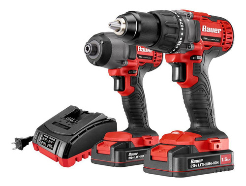 Kit De Taladro Y Atornillador De Impacto Bauer 20v Color Rojo Frecuencia 60
