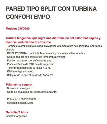 Imagen 3 de 6 de Caloventor Split Liliana Cwd900 Confortempo 2000w Digital