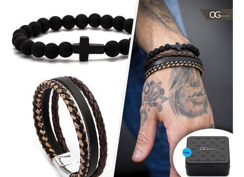 Combo 2 Pulseira Bracelete Masculino Ogrife J-212 Couro