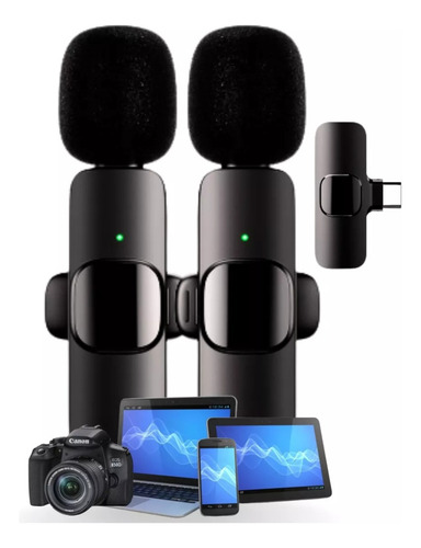 Microfone Lapela Duplo P/ Celular Sem Fio Wireless Universal Cor Android Tipo C