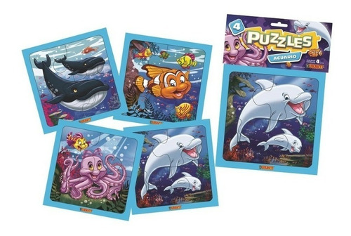 Puzzles Acuario Celeste Peces Duravit 4 Puzzles 4 Piezas    