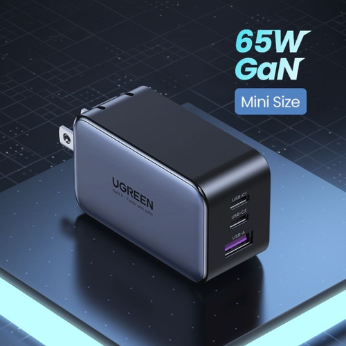 Cargador Ugreen 10334 Gris 65w Usb-a Y 2 Usb-c De Pared Gris