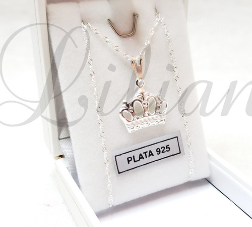 Imagen 2 de 7 de Cadena Y Dije Plata 925 Corona Princesa Novia Mama Hija