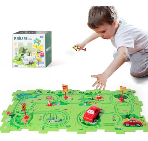 Puzzle Track Car Play Set, Rompecabezas De Piso De Plástico