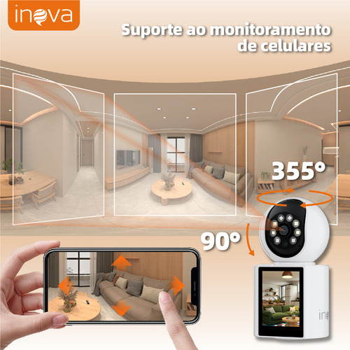 Câmera de Segurança Inova com Tela 2,8" - Videoconversa, Wi-Fi, Movimento Panorâmico, Detecção por IA para Bebês, Idosos e Pets (Cães/Gatos) - Monitor Inteligente Residencial