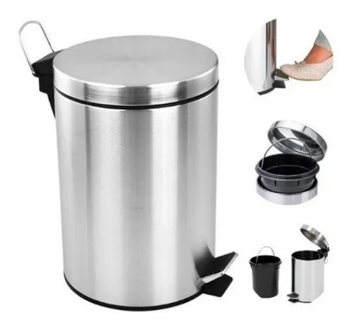 Lixeira Cesto De Inox Banheiro Cozinha 8 Litros Com Pedal Cor Prateado