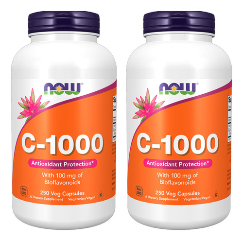 Vitamina C-1000mg Now Foods 100mg Bioflavonóides 250caps 2un Sabor Sem sabor