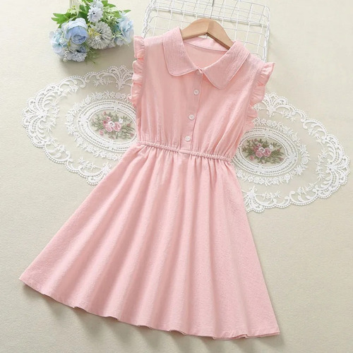 Vestido Escolar De Algodón Sin Mangas De Verano Para Niñas