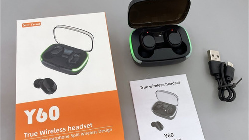 Auriculares Inalámbricos 5.4 Ine-ar Caja Led Y60 Android/ios Negro