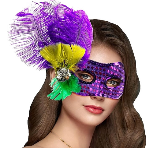 Mardi Gras Con Plumas Mascarada Para Mujer Carnaval Baile Ve