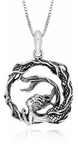 Collar - 925 Sterling Silver Mermaid Ocean Wave Pendant Neck