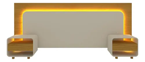 Cabeceira Box ​Casal Com 2 Mesas De Cabeceira Com Led Ci Naturale/off White