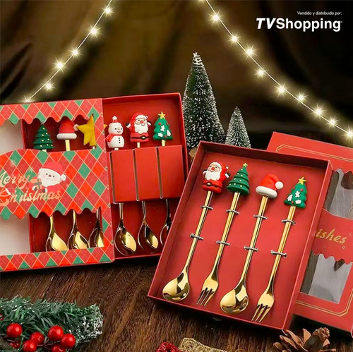 Juego De 4 Cubiertos Navideños Cubiertos Regalo De Navidad