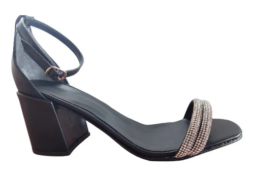 Sandalias Negras Con Tiras De Strass Plateadas Sofia Env o gratis