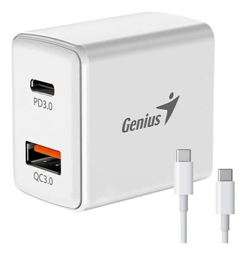 Cargador Genius Pared 2xusb-c Usb2.0 5v/3a 20w+cable Usb-c