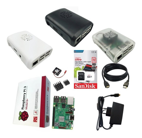 Kit Raspberry Pi3b+ Plus, Fonte, Case, Dissipadores 32gb