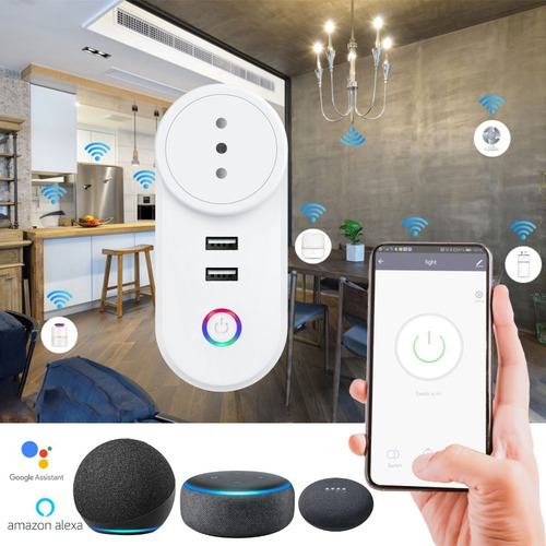 Imagen 2 de 6 de Enchufe Wifi Inteligente Con 2 Usb, 16a Alexa Y Google Home