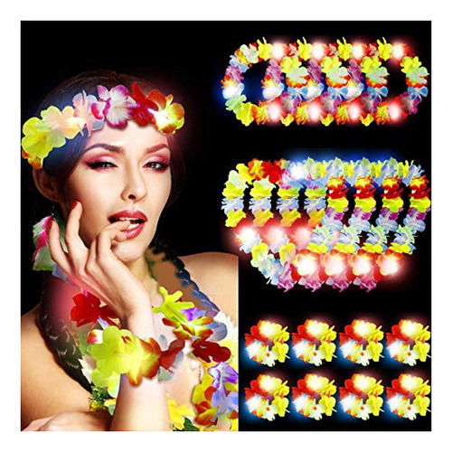 Collar De Fiestas 16 Piezas Led Hawaiian Leis Light Up Rainb