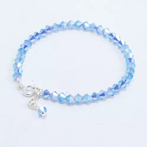 Tobillera En Cristal Swarovski Elements Plata 925 C/ Dije Sapphire Ab 2x 17.78 Cm 22 Cm