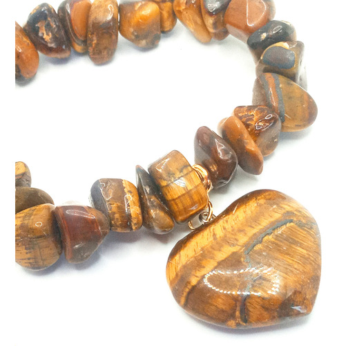 Pulseira Em Pedra Natural Olho De Tigre C/berloque Coração