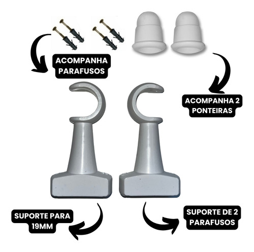 Par De Suporte Parede Simples 19mm P/ Varão De Cortina Pvc Branco