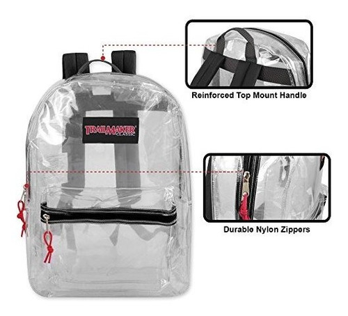 Mochila Transparente Con Correas Reforzadas Y Bolsillo
