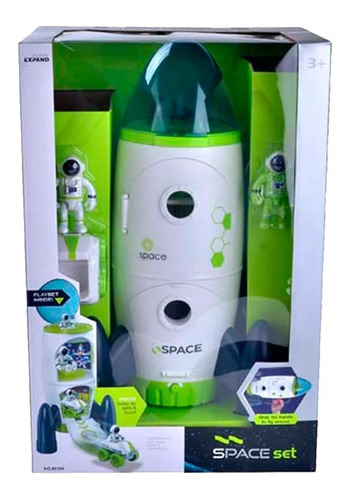 Imagen 2 de 3 de Cohete Nave Espacial Luz Sonido 2 Astronauta + Vehiculo Rove Color Blanco Y Verde