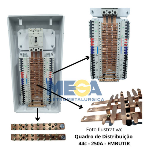 Quadro De Distribuição 44 Disjuntores Emb Kit Trifásico 250a