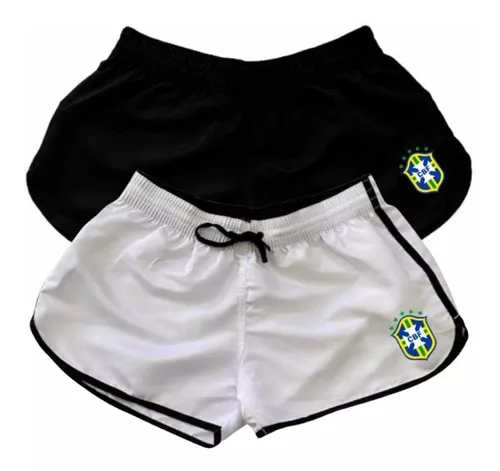 Kit 2 Short Feminino Tactel Bolsos Brasil Copa Moda Praia