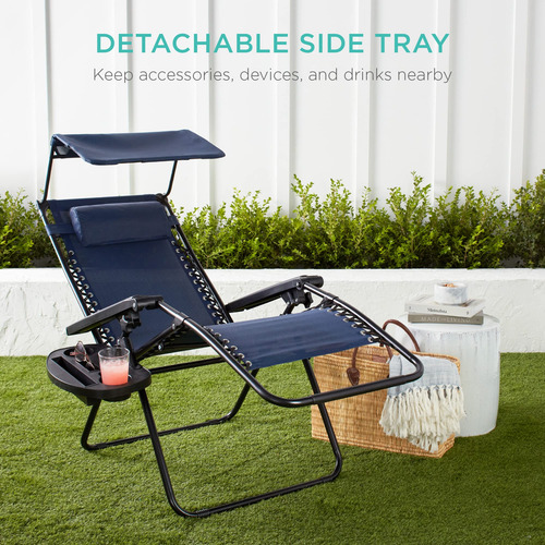 Silla Reclinable Plegable Con Toldo Ajustable En Azul Marino