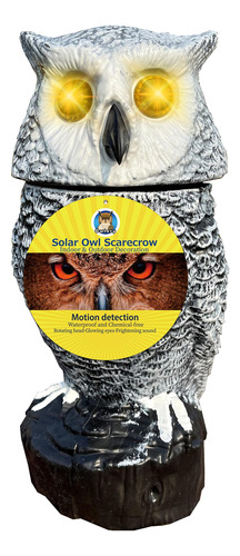 Owlery Buho Solar Con Ojos Intermitentes, Cabeza Giratoria Y