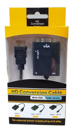 Imagem 4 de 4 de Cabo Adaptador Conversor Hdmi Para Vga Com Saída P2 De Áudio