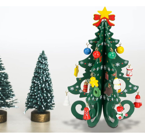 2ps Mini Árbol De Navidad De Madera 19 Cm Tema Navideño 3d