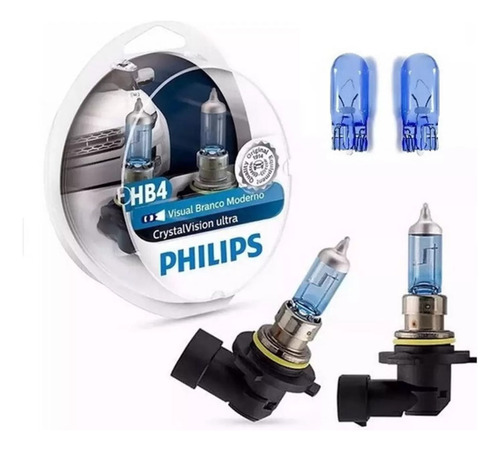 Kit 2 Pares H1 + 1 Par Hb4 Lâmpadas Crystal Vision Philips 