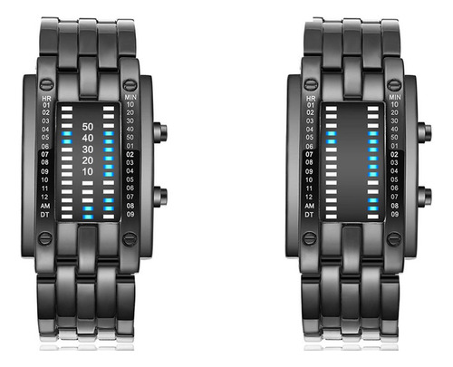 2 Reloj Pareja Binaria Curiosa Led Celeste Electronico