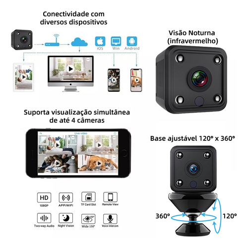 Mini Câmera De Segurança Hd Sem Fio Com Infravermelho Cor Preto