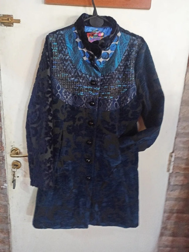 Saco Tapado Desigual 44 Tela Tapiceria Gama Azul Cuello Mao