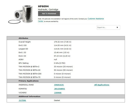 Hf6094 Filtro Hidraulico Hf 6094 P550140 P204-hd 51468