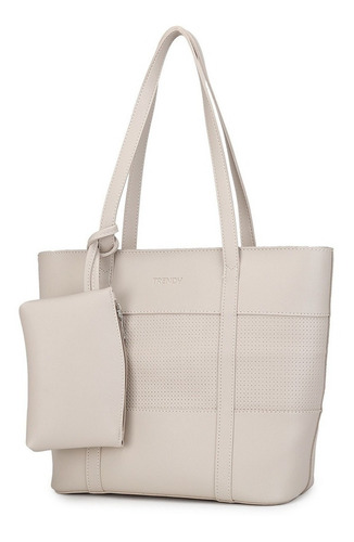 Cartera tote Trendy 21000 diseño lisa de cuero sintético  bone asas color  blanco