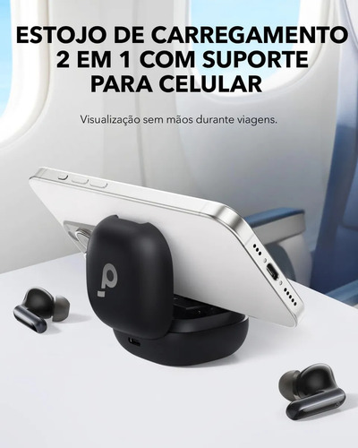 Fone De Ouvido Soundcore by Anker P40i com Cancelamento Ativo de Ruído Automático Graves Poderosos 60H de Reprodução Estojo com Suporte IPX5 Carregamento Sem Fio Bluetooth 5.3