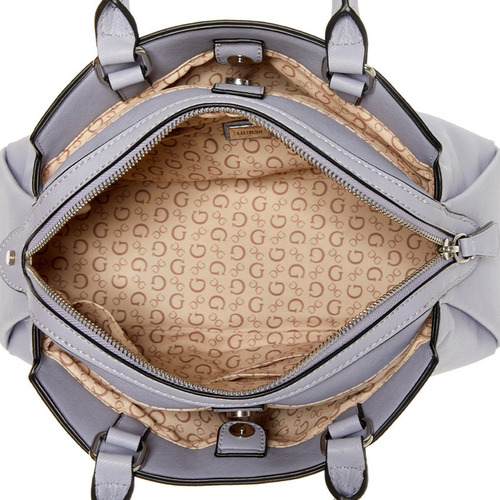 Bolsa Guess Tupelo Satchel Color Lila Para Mujer Acabado de los herrajes Niquel Color de la correa de hombro Negro Diseño de la tela Liso