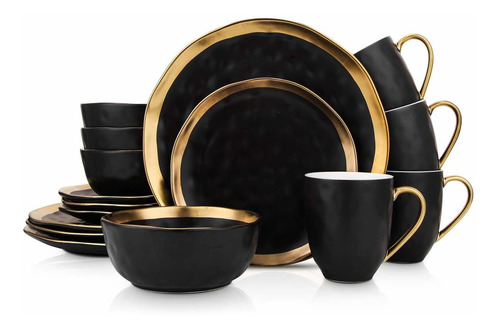 Servicio De Vajilla De Porcelana De 16 Piezas 4 Borde N...