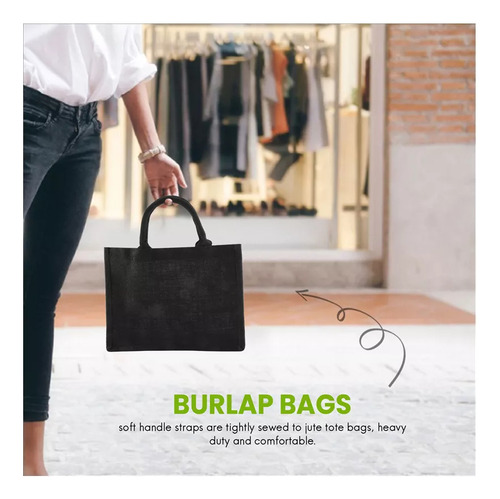 6 Bolsas De Yute Negras, Bolsas De Yute Con Asas Y Lámina