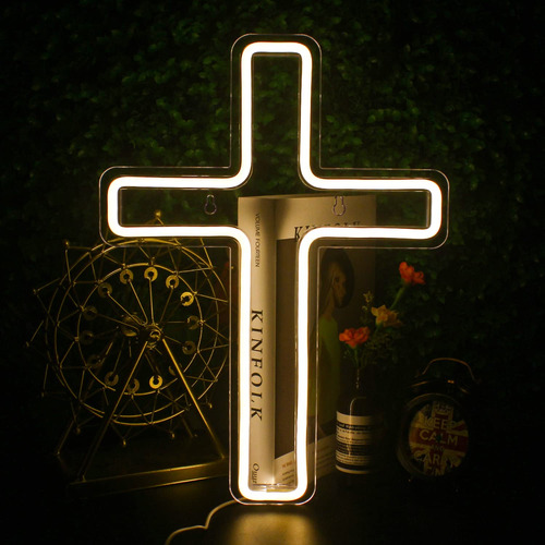 Letrero De Neon Con Cruz De Jesus, Decoracion Del Hogar, Let