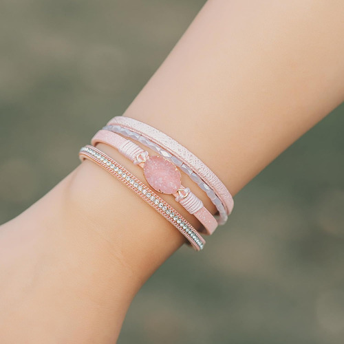 Pulseira Fancy Shiny 4 Em 1 De 20 Cm Rosa Com Fecho Magnetic